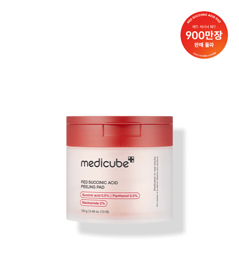 Medicube, Red Succinic Acid Peeling Pad, Пілінг-Пади з Бурштиновою Кислотою Проти Акне та Запалень, 70 падів